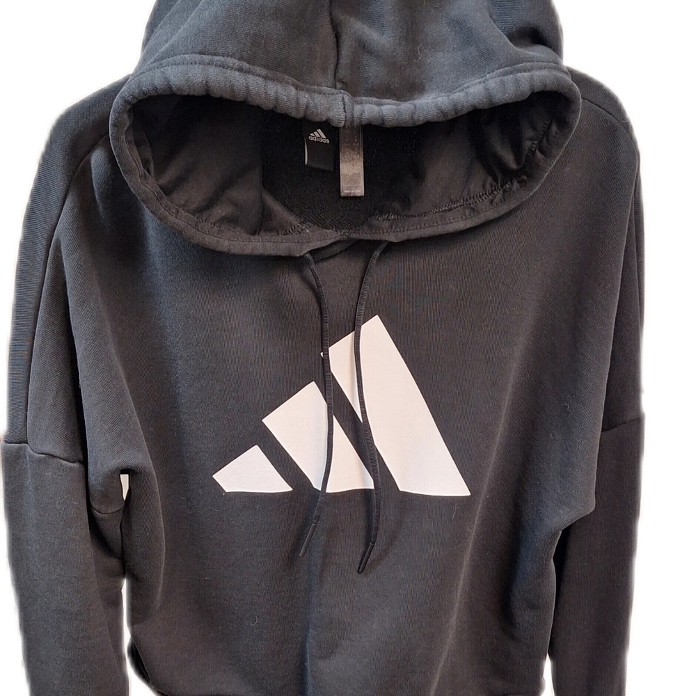 Adidas Cropped Black and White Hoodie